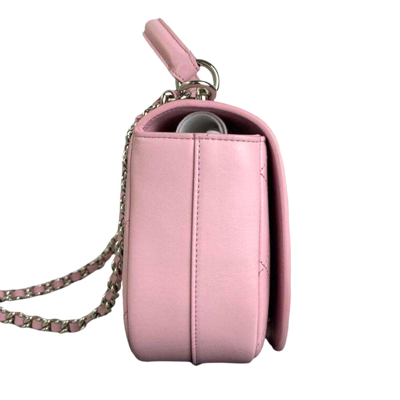 Flap Top Handle Quilted Light Pink Leather SHW