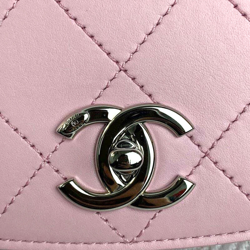 Flap Top Handle Quilted Light Pink Leather SHW
