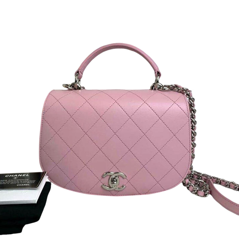 Flap Top Handle Quilted Light Pink Leather SHW