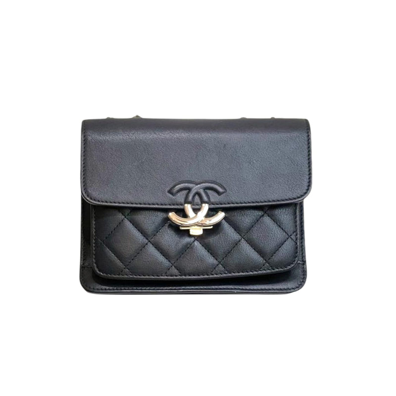 Small CC Box Flap Grained Calfskin Black SHW