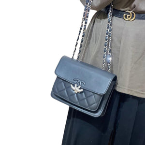 Small CC Box Flap Grained Calfskin Black SHW