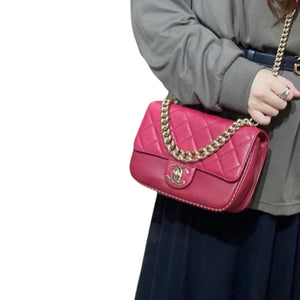 Classic Flap Chain Handle Studded Caviar/Calf Red GHW