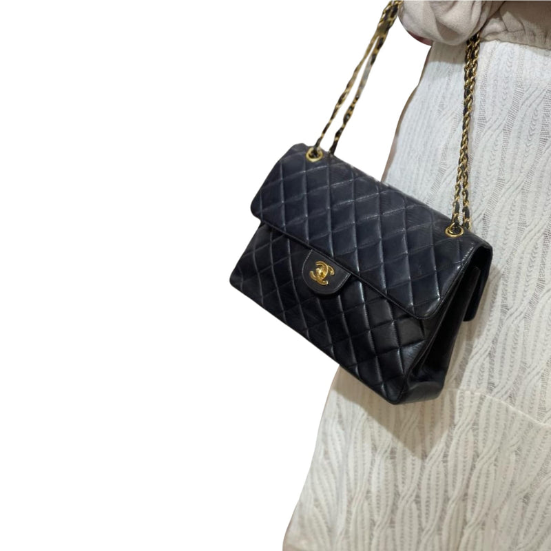 Jumbo Vintage Double-Sided Flap Bag Lambskin Black GHW