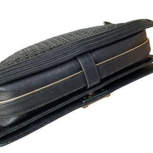Large Boy Flap Bag Woven Leather Black GHW