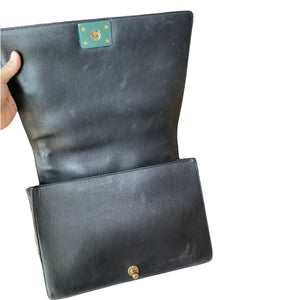 Large Boy Flap Bag Woven Leather Black GHW