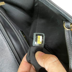 Large Boy Flap Bag Woven Leather Black GHW