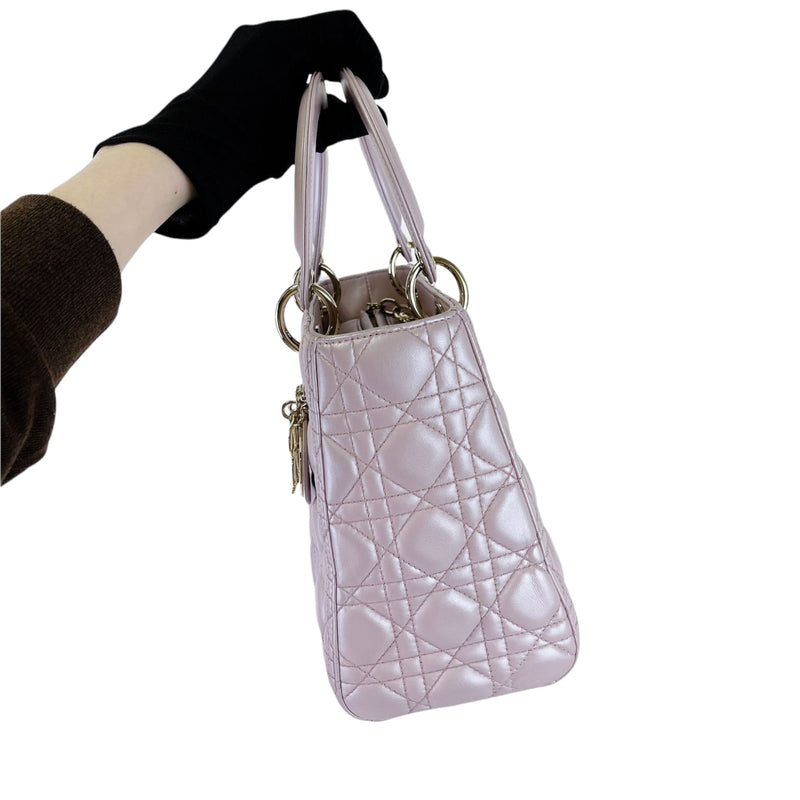 Medium Lady Dior Cannage Lambskin Pearl Pink GHW