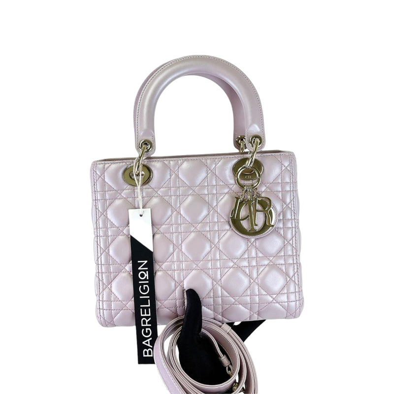 Medium Lady Dior Cannage Lambskin Pearl Pink GHW