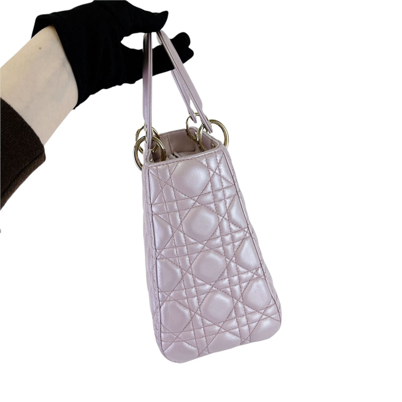 Medium Lady Dior Cannage Lambskin Pearl Pink GHW