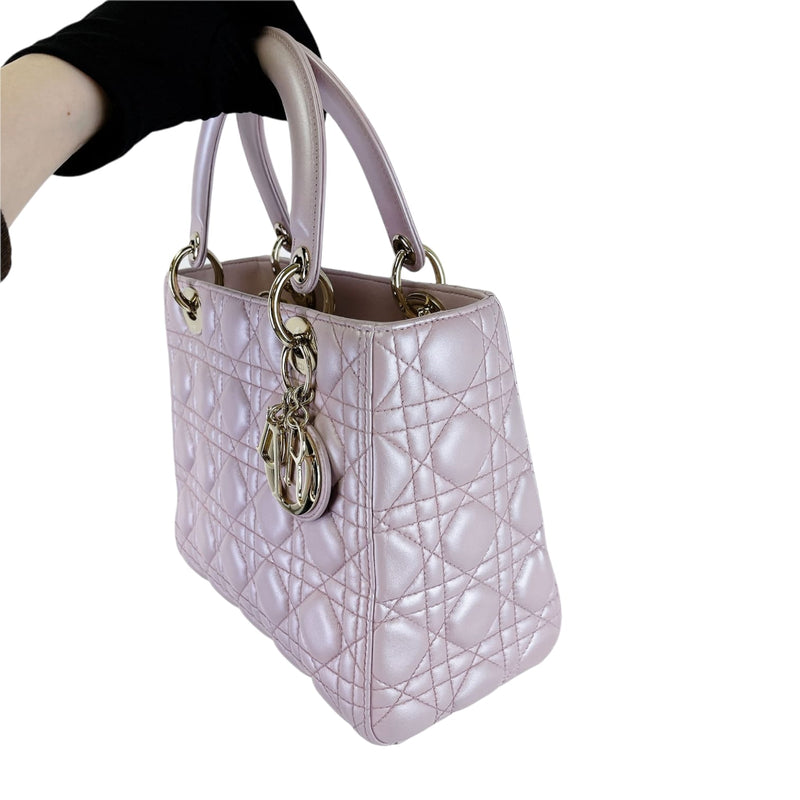 Medium Lady Dior Cannage Lambskin Pearl Pink GHW