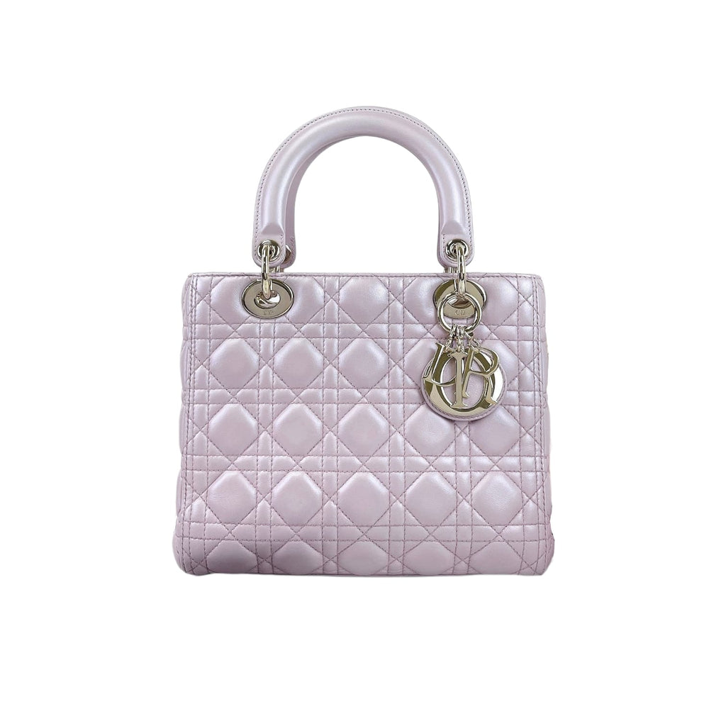 Medium Lady Dior Cannage Lambskin Pearl Pink GHW