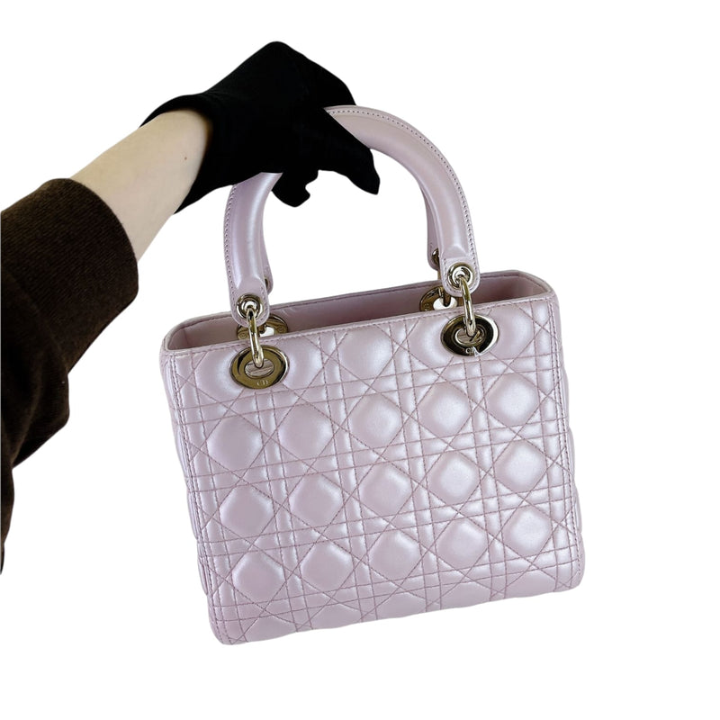 Medium Lady Dior Cannage Lambskin Pearl Pink GHW