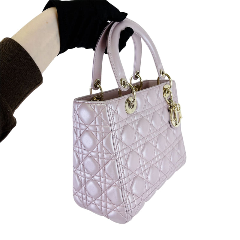 Medium Lady Dior Cannage Lambskin Pearl Pink GHW