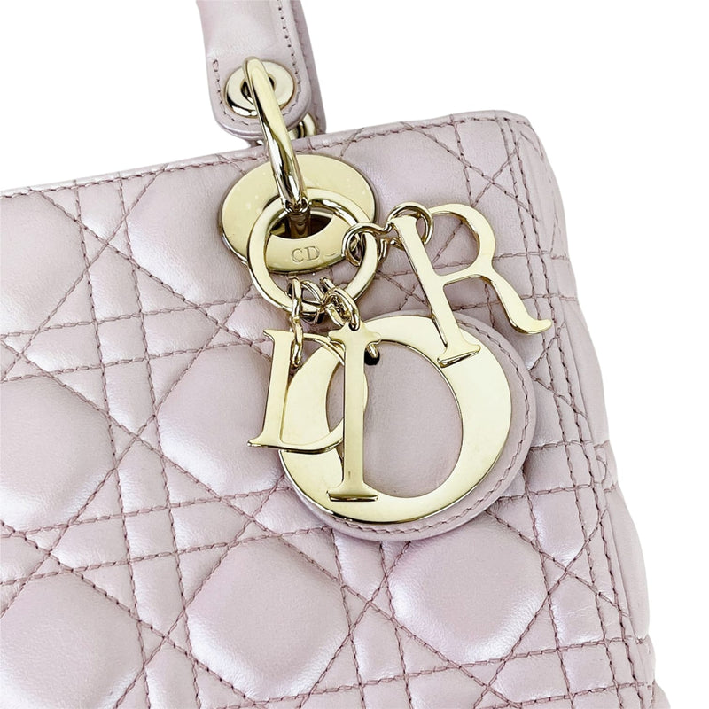 Medium Lady Dior Cannage Lambskin Pearl Pink GHW