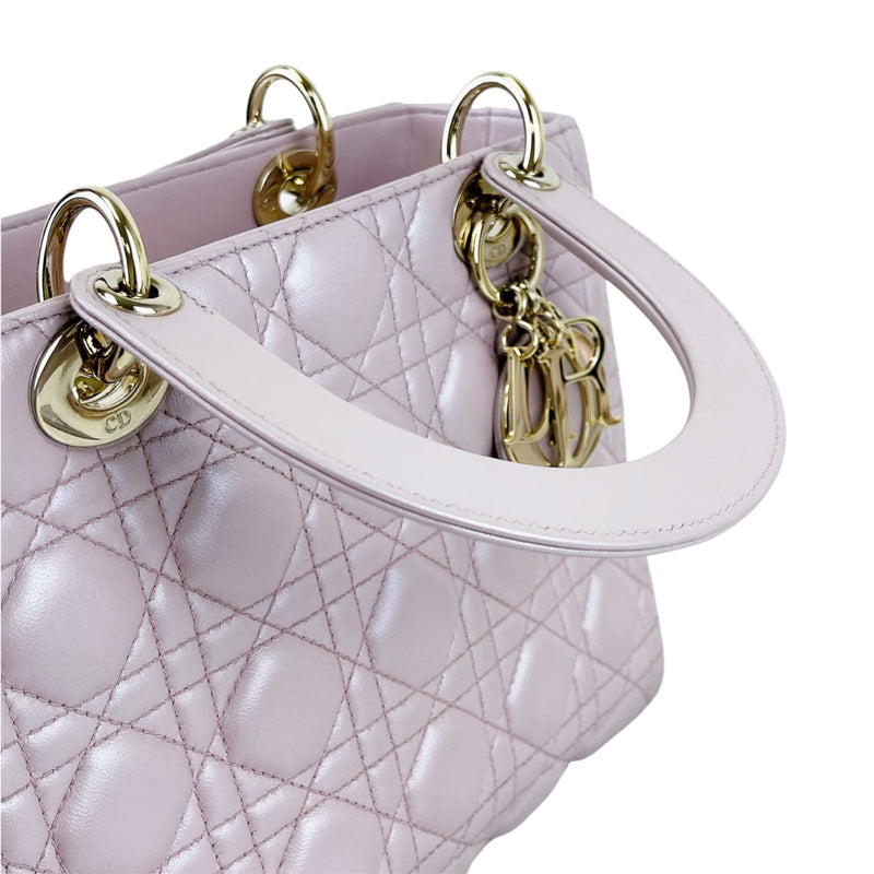 Medium Lady Dior Cannage Lambskin Pearl Pink GHW