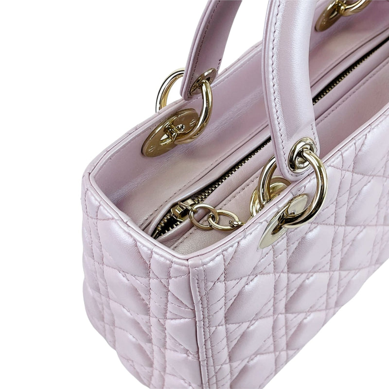 Medium Lady Dior Cannage Lambskin Pearl Pink GHW