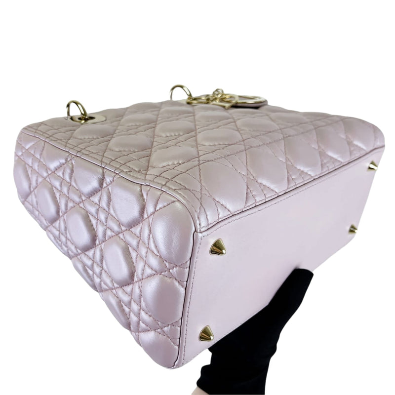 Medium Lady Dior Cannage Lambskin Pearl Pink GHW