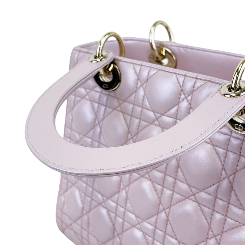 Medium Lady Dior Cannage Lambskin Pearl Pink GHW