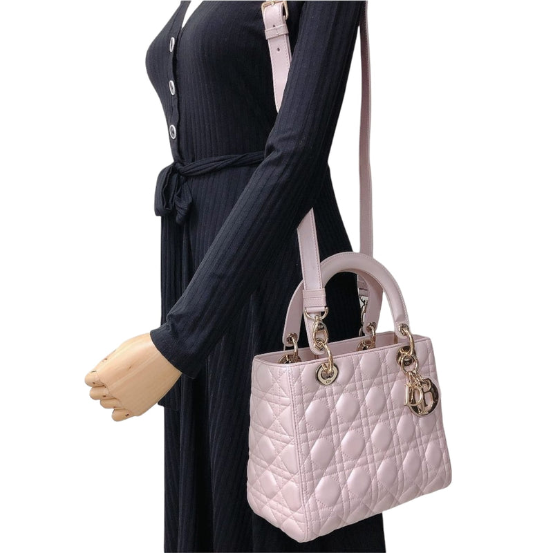 Medium Lady Dior Cannage Lambskin Pearl Pink GHW