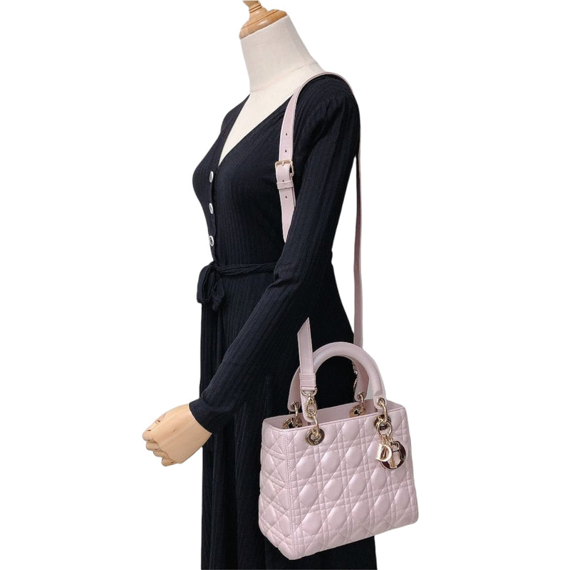 Medium Lady Dior Cannage Lambskin Pearl Pink GHW