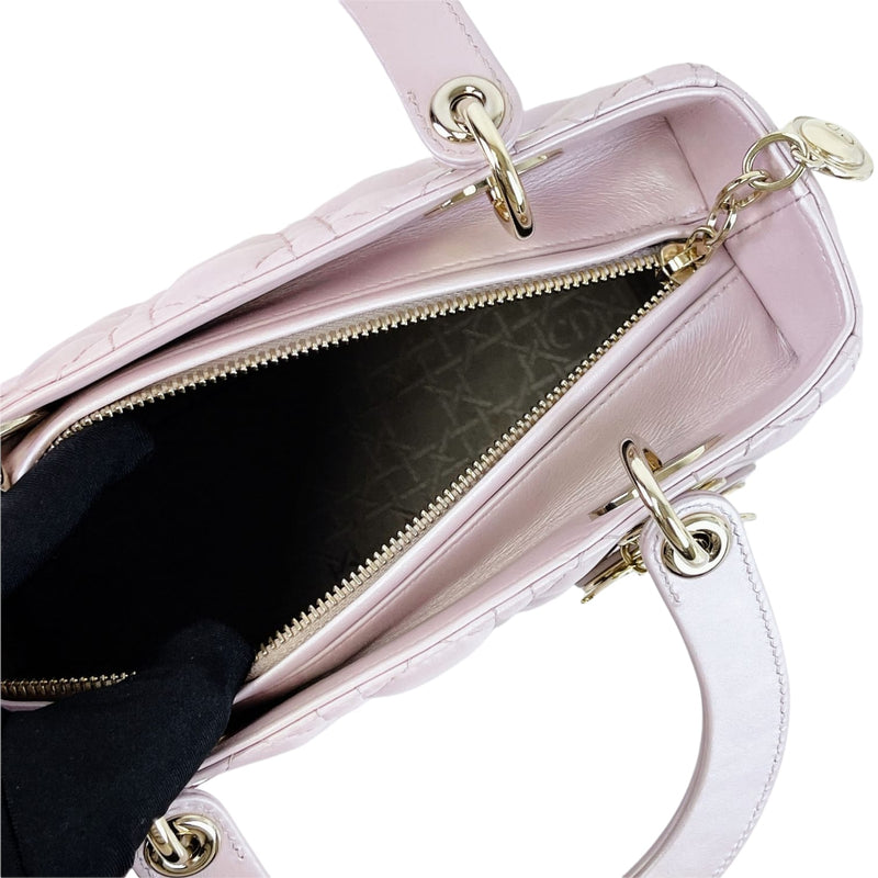 Medium Lady Dior Cannage Lambskin Pearl Pink GHW