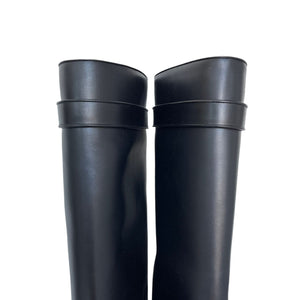 Shark Lock Wedge Knee High Boots Black