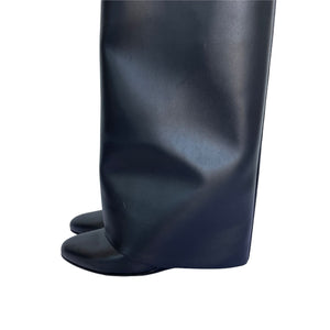 Shark Lock Wedge Knee High Boots Black