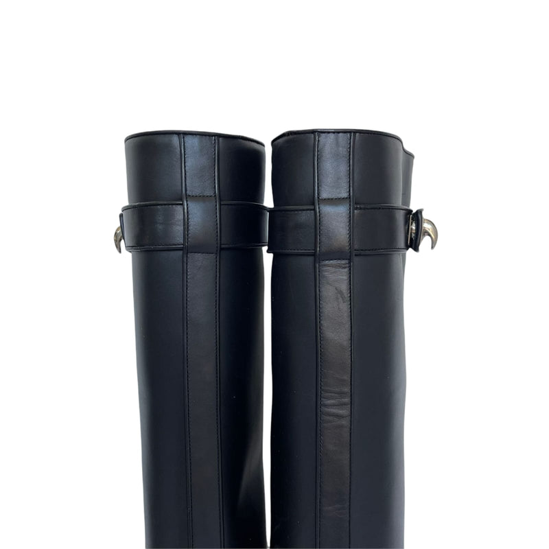 Shark Lock Wedge Knee High Boots Black