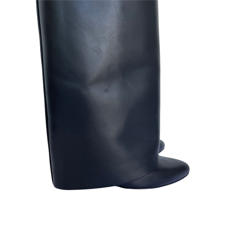 Shark Lock Wedge Knee High Boots Black