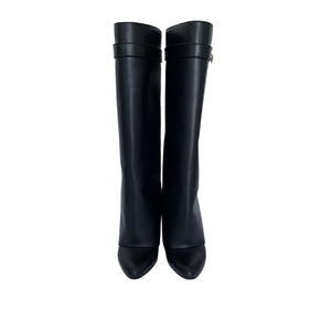 Shark Lock Wedge Knee High Boots Black