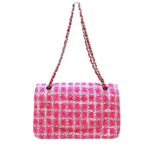 Medium Double Flap Matelasse Pink White Tweed SHW