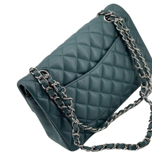 Medium Classic Double  Flap Caviar Green SHW