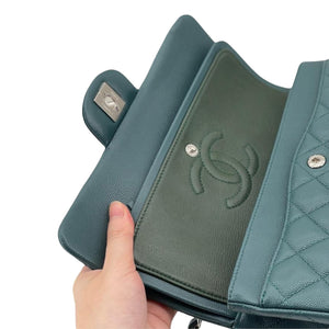 Medium Classic Double  Flap Caviar Green SHW