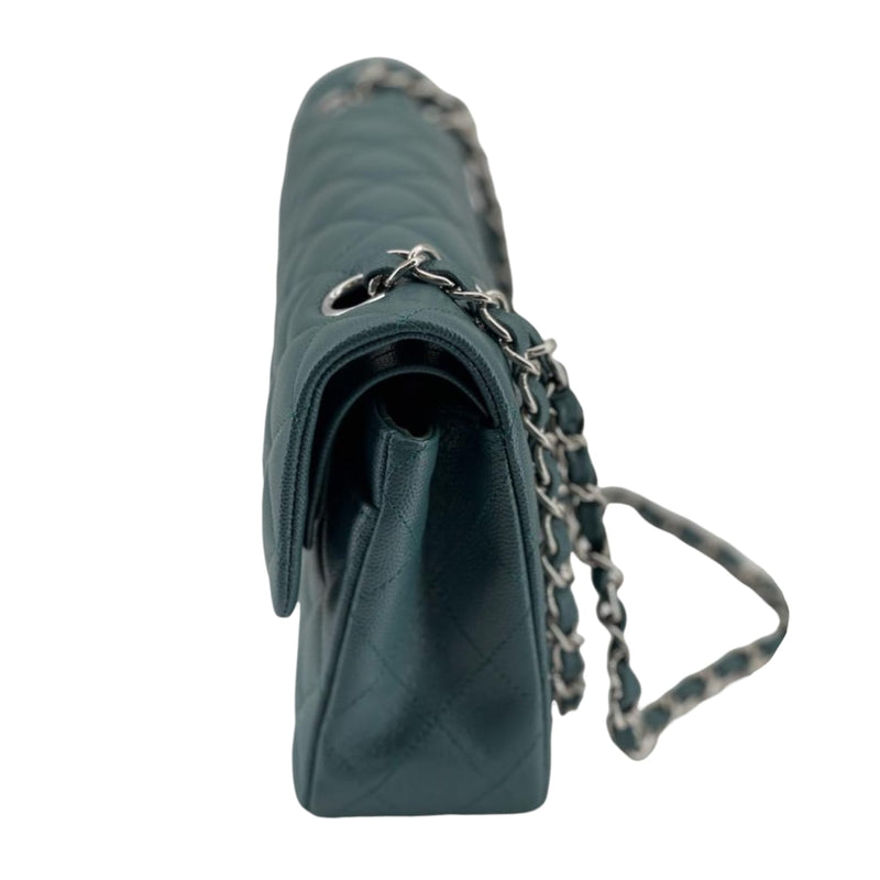 Medium Classic Double  Flap Caviar Green SHW