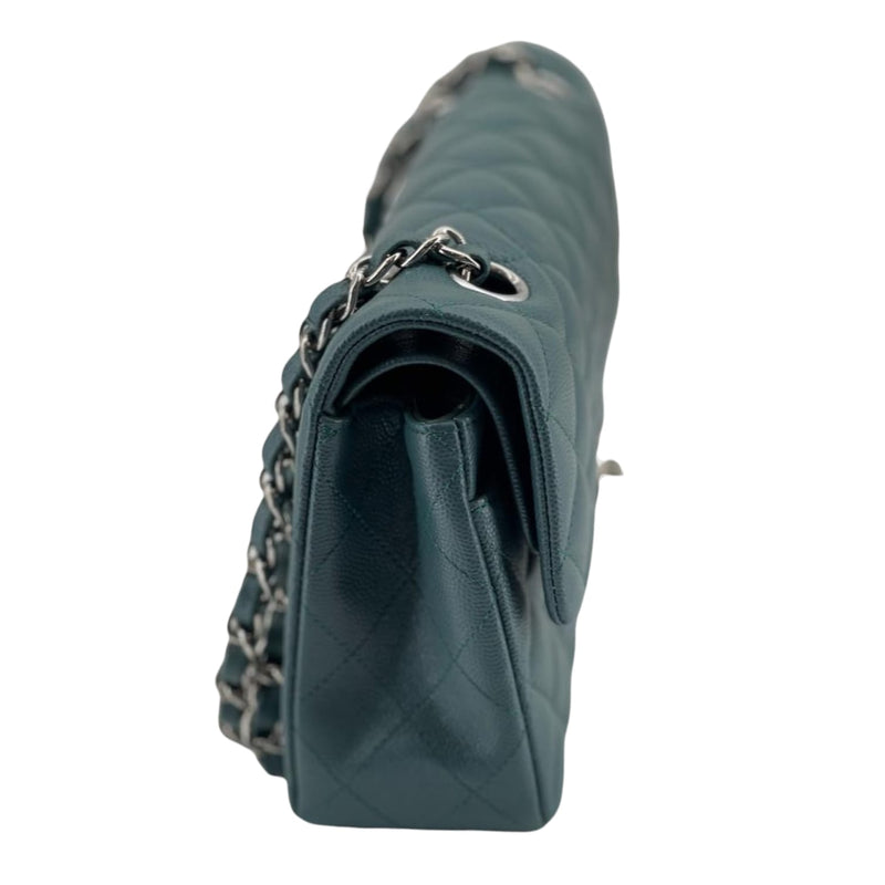 Medium Classic Double  Flap Caviar Green SHW