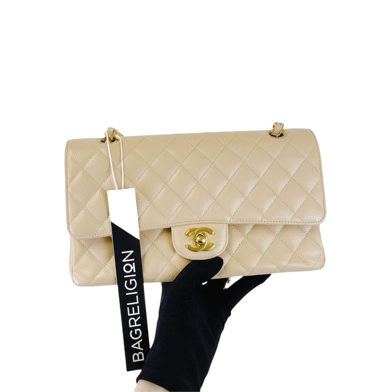 Classic Flap Medium Caviar Beige GHW