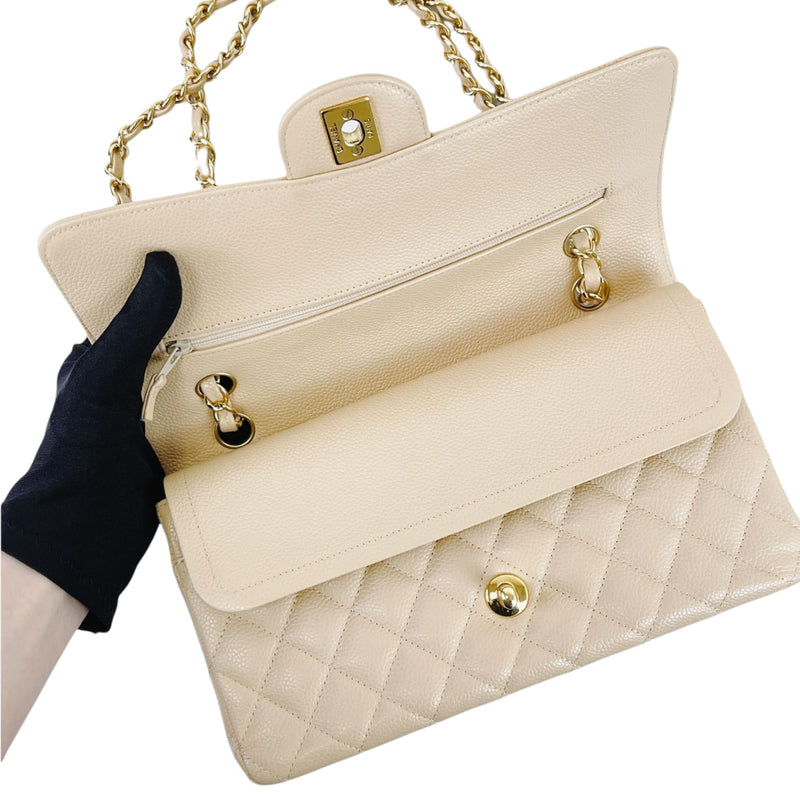 Classic Flap Medium Caviar Beige GHW