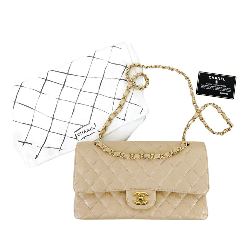 Classic Flap Medium Caviar Beige GHW