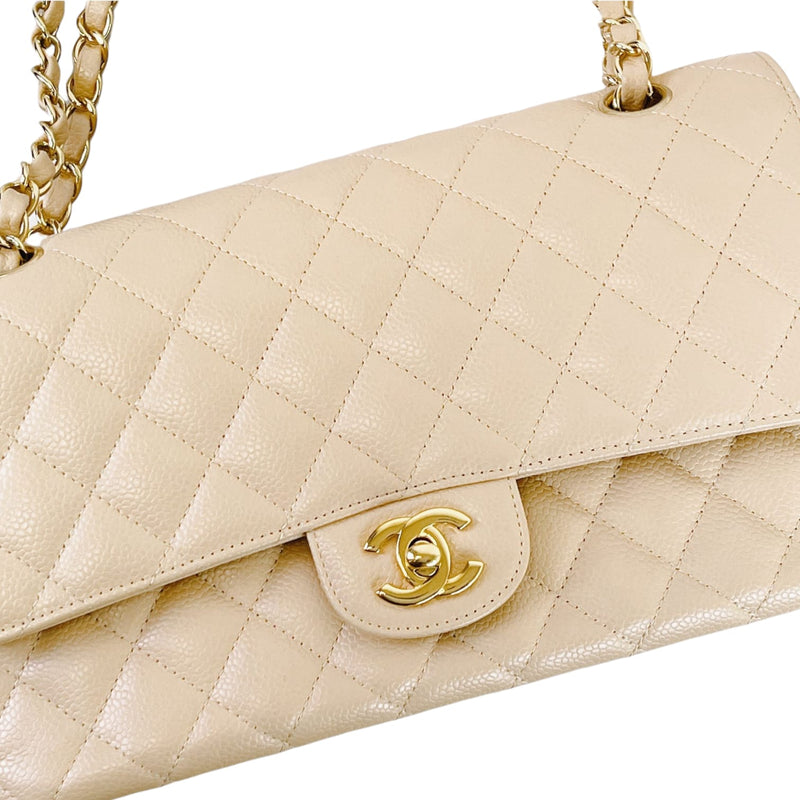 Classic Flap Medium Caviar Beige GHW