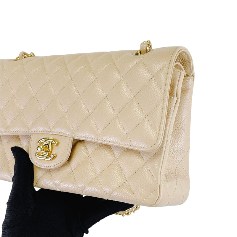 Classic Flap Medium Caviar Beige GHW