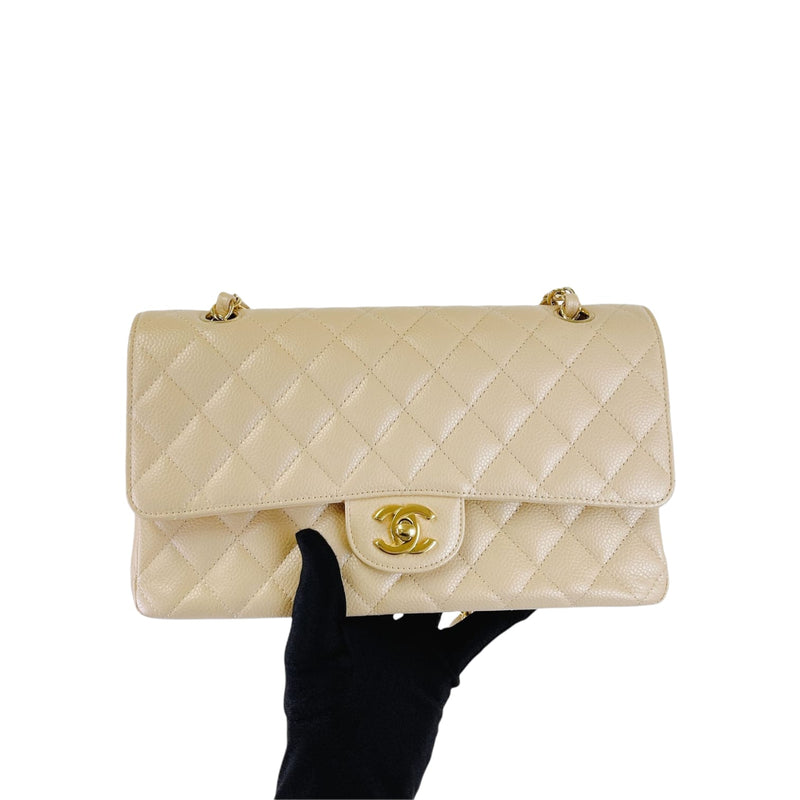 Classic Flap Medium Caviar Beige GHW