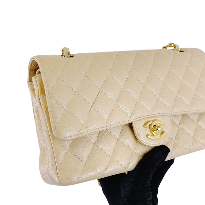 Classic Flap Medium Caviar Beige GHW