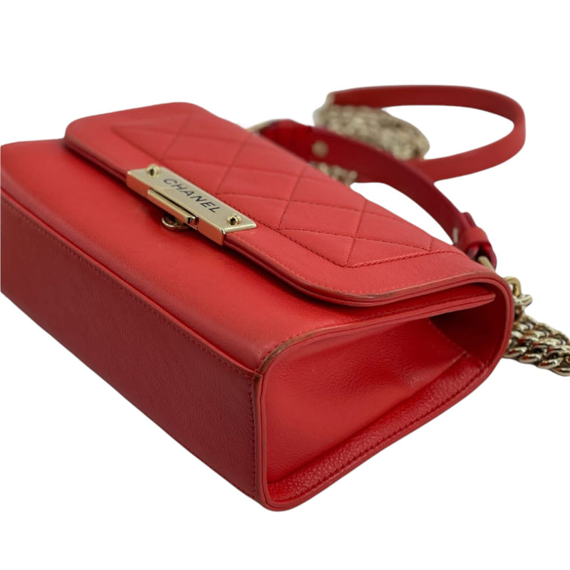Small Label Click Bag Calfskin Red GHW