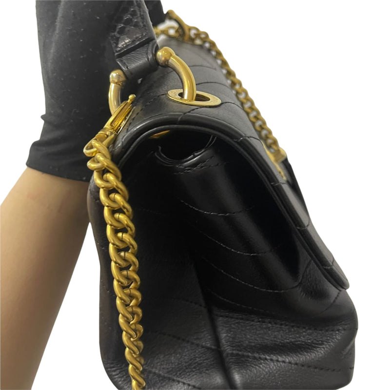 Small Chevron Chic Top Handle Black GHW