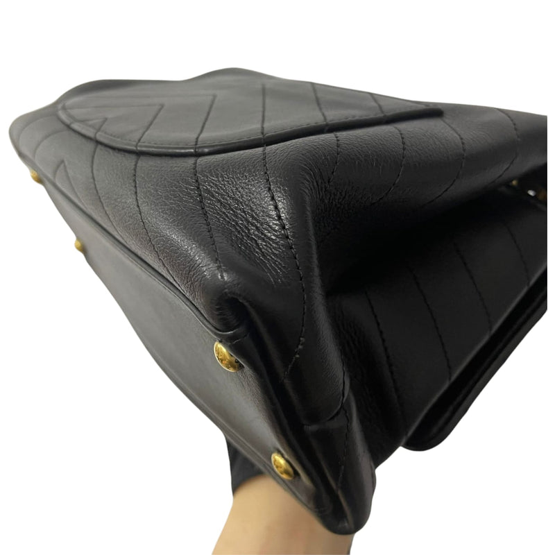 Small Chevron Chic Top Handle Black GHW
