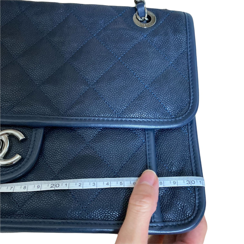 French Riviera Flap Caviar Navy Blue SHW