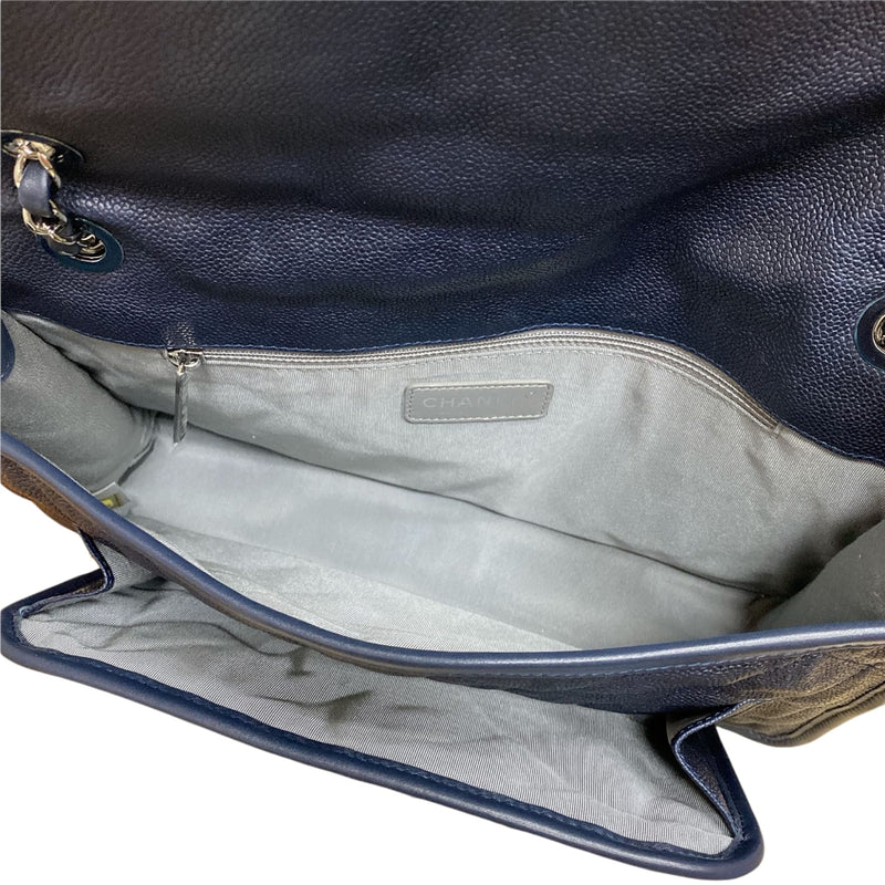 French Riviera Flap Caviar Navy Blue SHW