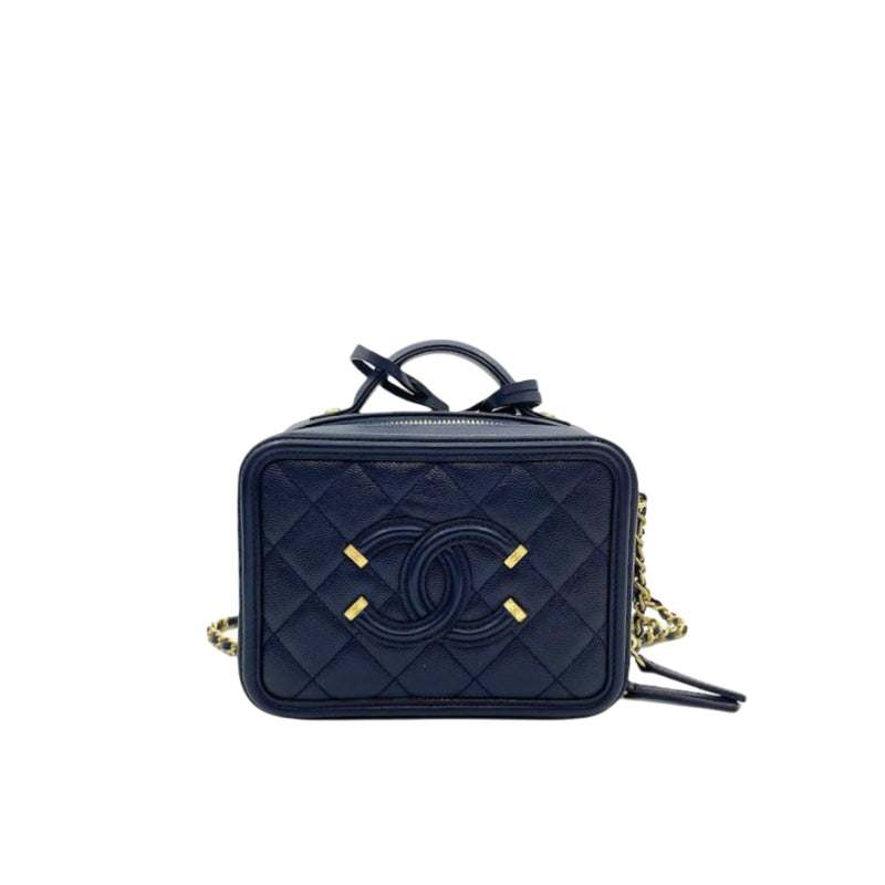 Small CC Filigree Vanity Case Caviar Blue GHW