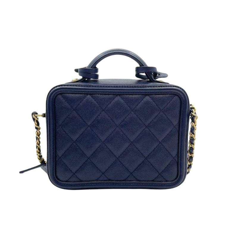 Small CC Filigree Vanity Case Caviar Blue GHW
