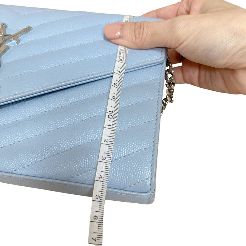 Saint Laurent Envelope Chain Wallet Grain De Poudre Sky Blue SHW Bag Religion